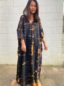 Vestido Holgado Estilo Boho 2026 para Mujer, Vestido de Verano con Estampado Tie Dye Negro, Kaftan con Manga 3/4, Cuello en V, Abertura Lateral, Vestido Maxi para Playa - Product Image 2