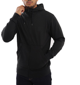 ผู้ชายที่มีคุณภาพสูงซิปขึ้นผ้าฝ้าย75% โพลีเอสเตอร์25% ขนแกะเสื้อกันหนาวหมวกแจ็คเก็ตสีดำธรรมดา - Product Image 2