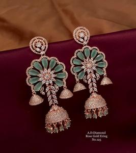 Antique and Fancy <b>Rose</b> <b>Gold</b> Plated AD Diamond Flower Shape With Jumar <b>Hoop</b> Earring in M Creation - Product Image 3