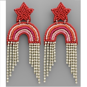 Pendientes de cuentas de semillas de cristal de Murano de alta calidad clásicos étnicos de moda multicolor bordado hecho a mano India para mujeres niñas - Product Image 3