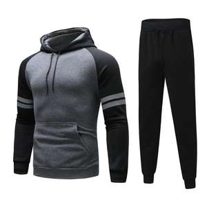 Ensemble de vêtements de sport d'hiver à manches longues coupe-vent en tissu éponge unisexe pantalon de survêtement grande taille football course fitness imprimé - Product Image 3
