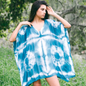 Kaftan corto de moda de verano para mujer del fabricante, nueva moda, Color teñido anudado, hasta la rodilla, patrón tejido de cintura Natural - Product Image 1