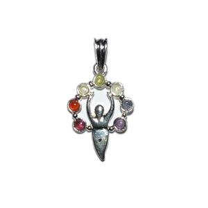 Pendentif Chakra en Métal « Déesse de la Guérison » avec Gravure Feng Shui et Pierres Naturelles d'Agate et de Cristal - Product Image 1