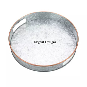 Bandeja de servicio galvanizada, plato de servicio elegante indio hecho a mano, forma redonda, barata - Product Image 1