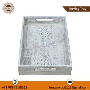 Juegos de bandejas de servicio de madera de mango macizo hecho a mano de diseño atractivo de fabricante indio proveedor mayorista a precio razonable - Product Image 3