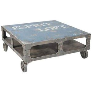 Table basse carrée de luxe en fer et métal, style industriel vintage, avec roulettes réglables, design rustique antique, pour salon et maison - Product Image 1