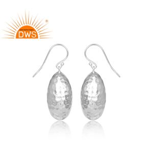 Boucles d'oreilles pendantes élégantes en fil métallique, bijoux ovales martelés en argent sterling 925 fin - Product Image 3