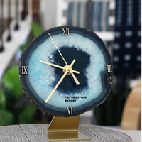 Vente en gros de cristaux de pierres d'agate naturelle onyx bleu décoration murale de pierres précieuses horloge de guérison à vendre