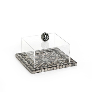 Plateau en nacre noire naturelle de gros du Vietnam avec couvercle en acrylique, plateau de service incrusté de coquillages pour la décoration du Ramadan et de l'Aïd - Product Image 1