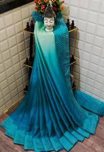 Look le plus magnifique pour la réception Broderie en soie avec imprimé et chemisier non cousu Couleur bleu ciel Vêtements pour femmes indiennes à bas prix - Product Image 5