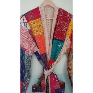 Robe de bain en coton imprimé à la main, tenue de plage, Kimono, 1 pièce - Product Image 4