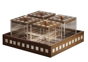 Juego de bandejas de almacenamiento de madera natural hechas a mano con nácar y acrílico |   Colección de Accesorios Decorativos de Lujo para Servir - Product Image 2