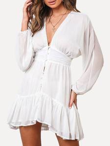 ชุดบิกินี่เซ็กซี่สุดฮอตสำหรับผู้หญิง,ชุดคลุมชายหาดชุดเดรสแขนยาวคอลึกคอวีขนาดใหญ่พิเศษสำหรับฤดูร้อนใหม่ปี2021 - Product Image 3