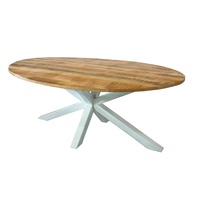Table à manger ovale en bois de manguier faite à la main Akku Arts |   Design scandinave moderne |   Base en métal et bois massif, garantie 3 ans, 6 places