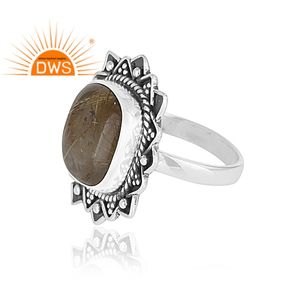 Anillo de Piedra Preciosa de Rutilo Dorado Natural, Anillo Grueso Antiguo de Plata de Ley 925 de la India, Fabricante de Joyería, Colección Clásica - Product Image 3