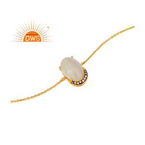Pulsera chapada en oro amarillo de 18k para mujer, pulsera de piedras preciosas de piedra lunar blanca, venta al por mayor - Product Image 1