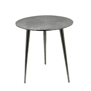 Meja Bulat Ruang Tamu Dipalu, dengan 3 Kaki Warna Perak Nikel Kasar Logam Aluminium Desain Baru Meja Kopi dan Meja Samping