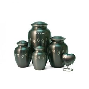 Nouvel arrivage Urne bleue pour animaux de compagnie de taille personnalisée Design unique Métal coulé fini avec marque de patte en étain Fournitures funéraires en vente - Product Image 4