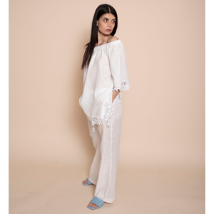 Pantalones de lino 100% puro de la mejor calidad italiana con bolsillos franceses, pierna ancha y corte en cuña en la parte trasera. Para el día de hoy - Product Image 3