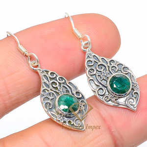 Precioso Esmeralda Piedra preciosa 925 Plata de ley sólida Pendientes colgantes finos Joyería de moda para bodas Fiestas y regalos - Product Image 2