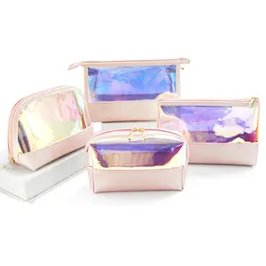 Tas Makeup Kosmetik Vinil Kantung Ritsleting Hologram Bening Tahan Air