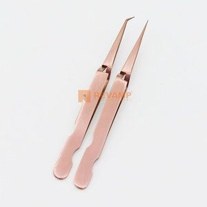 Pince à épiler en acier inoxydable durable de type X, couleur or rose, extension de cils droits à 45 degrés, outil de beauté - Product Image 3