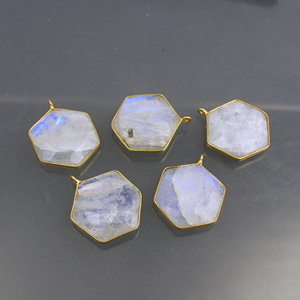 Latón piedra lunar piedra preciosa forma hexagonal bisel ajuste 18MM Vintage niños moda joyería colgante colgantes y dijes - Product Image 5