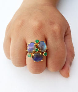 Argent Sterling 925 Plaqué or Fournisseur Grossiste Personnalisé Fait À La Main Pas Cher Faible QUANTITÉ MINIMALE DE COMMANDE Réglable Unique De Grand Anneau De Pierres Précieuses - Product Image 6