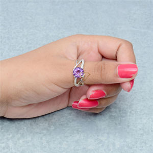 แหวนชุบโรเดียมเงินสเตอริ่ง925งดงามอเมทิสต์สีม่วงและอัญมณีสีขาวบุษราคัมอุปกรณ์เครื่องประดับแฟชั่น - Product Image 4