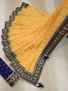 ผ้าไหมลูกไม้ล้อมรอบสวมใส่ปริมาณสารีอินเดียชาติพันธุ์ผ้าไหมที่กำหนดเองแฟนซีสไตล์น่ากลัวเวลานำผ้าทำงาน - Product Image 5