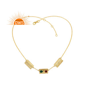 สร้อยคอเงินแท้ปี 2026 ล่าสุด ประดับด้วยพลอยโกเมนธรรมชาติและพลอยออนิกซ์สีเขียว ดีไซน์ลายเปลือกไม้ สำหรับผู้หญิง จากผู้ผลิตเครื่องประดับ - Product Image 1