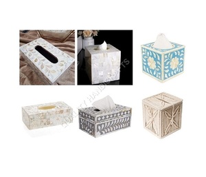 Organizador de tapa de caja de pañuelos de madera de bambú y cerámica ecológico natural de artesanías de calidad al por mayor de India para inodoros - Product Image 5