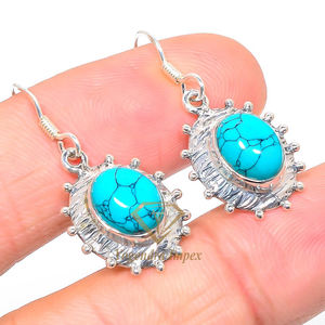 Howlite Turquoise Gemstone 925 <b>Solid</b> Sterling <b>Silver</b> <b>Earrings</b> Trendy Jewelry for Weddings Parties Gifts - Product Image 2
