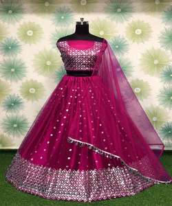 Vente en gros de vêtements brodés en georgette indiens pakistanais Lehenga Choli Dupatta pour fête en coton et soie - Product Image 2