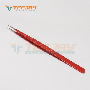 แหนบต่อขนตา TEEJAY รุ่น Professional สีแดงเคลือบผง ขนาด 12 ซม. แบบตรงเพรียวบาง จับถนัดมือ ด้ามเพชร รับสกรีนโลโก้ - Product Image 3