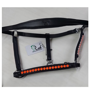 Rub International Super Soft Durable en cuir noir avec broderie de ligne argentée orange en cristal Style de selle anglaise - Product Image 4