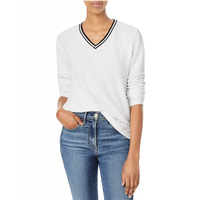 T-shirt en denim personnalisé OEM, écologique, col en V, avec trou et bouton, pour femmes et jeunes filles
