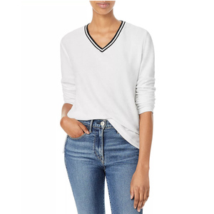 OEM Custom Fashion Regular Cotton V <b>Neck</b> <b>Light</b> And White T-shirt for women and Young girls - Product Image 2