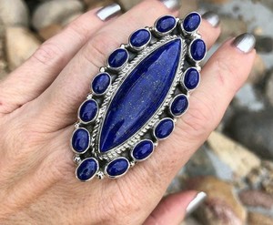Stylish <b>Lapis</b> <b>Lazuli</b> 925 Solid Sterling Silver Natural Gemstone <b>Ring</b> Statement Jewelry - Product Image 1