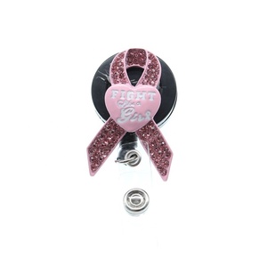 Escritório Suprimento Médico Breast Cancer Awareness Ribbon Strass Retrátil Enfermeira Sparkles ID Badge Holder Reel - Product Image 6