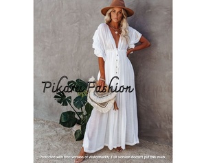 Vestido largo Floral de talla grande para mujer, ropa con cuello en V profundo - Product Image 4