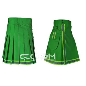 Emerald Green Cotton Firefighter Kilt With Reflective Trim Utility Pockets And Safety Features For Comfortable & Protective Wear