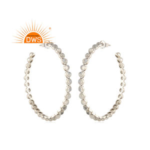 925 Oxidized Sterling Silver Natural Rainbow <b>moon</b> stone set Hoop <b>Earring</b> For Women Jewelry Manufacturer - Product Image 1