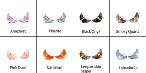 Carnelian Gemstone Half Moon Crescent Earring- Gold Pleated <b>Wire</b> Wrapped Stud Earring for Love - Product Image 6