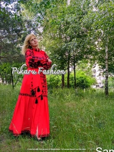 Vestido largo bordado a mano con manga abombada para mujer, traje bordado a mano con cinturón, Colección antigua de alta calidad - Product Image 3