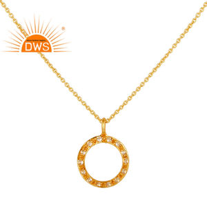 Collar de plata de ley chapado en oro de 18k, joyería, conjunto de topacio blanco, diseño circular, colgante, collar, proveedor de joyería - Product Image 1