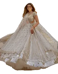 设计师美丽的白色Lehenga Choli球衣礼服风格的民族服装女装婚纱礼服2022