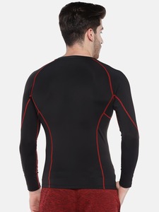 T-shirt manches longues et col rond pour homme, haut de couleur noire unie, avec compression, séchage rapide, fitness, avec matériau de haute qualité - Product Image 4