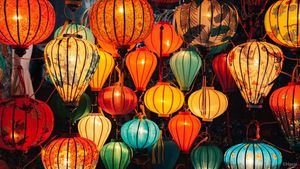 Lanternes vietnamiennes en soie, lampions pour décoration de mariage, lanternes d'extérieur à base de 99 données en or - Product Image 6