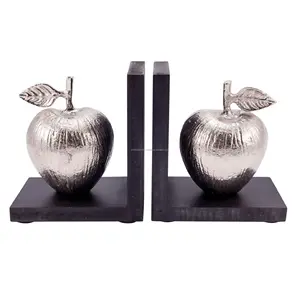 Ultra premium silver fruits apple with black mdf decorative bookend for home study room library and office decor